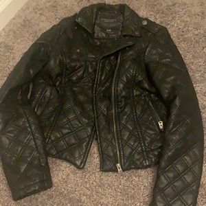 Aeropostale Quilted Black Faux Leather Moto Jacket